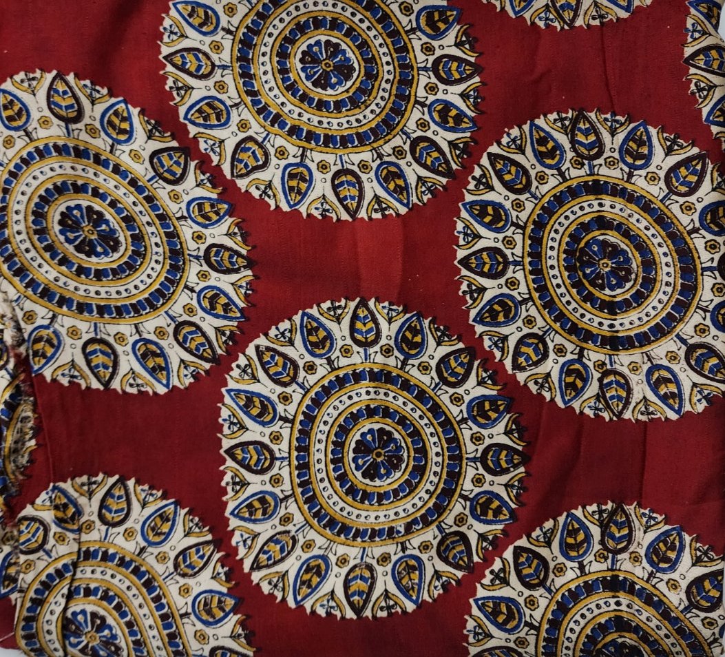 Mustard & Maroon Ajrak Bandhani Kurta Set in Modal Silk