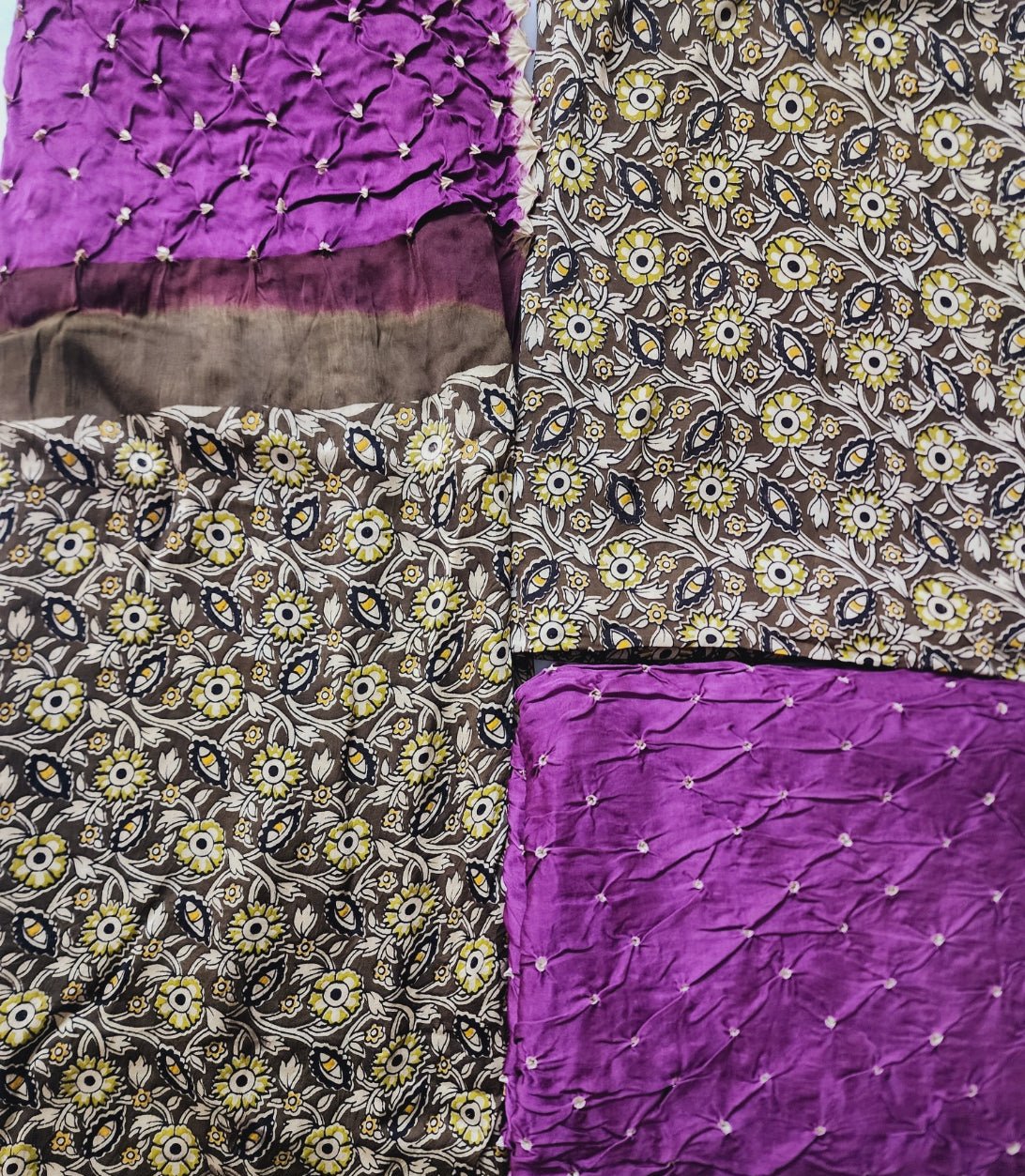Green & Purple Ajrak Bandhani Kurta Set in Modal Silk