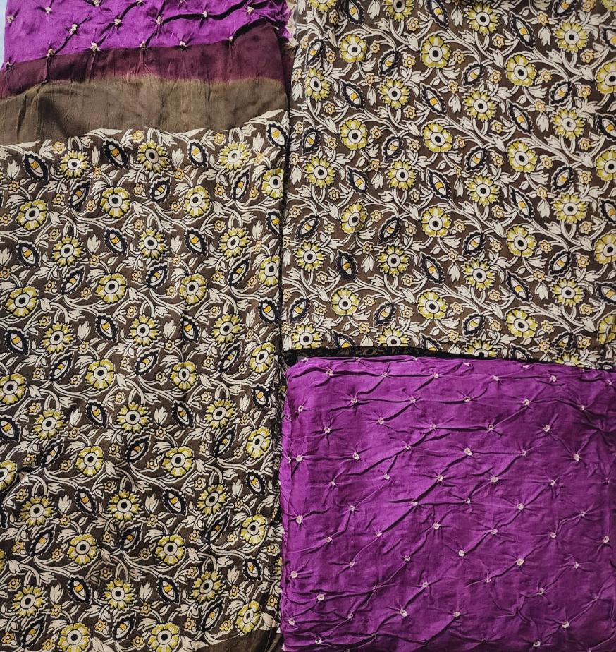 Green & Purple Ajrak Bandhani Kurta Set in Modal Silk