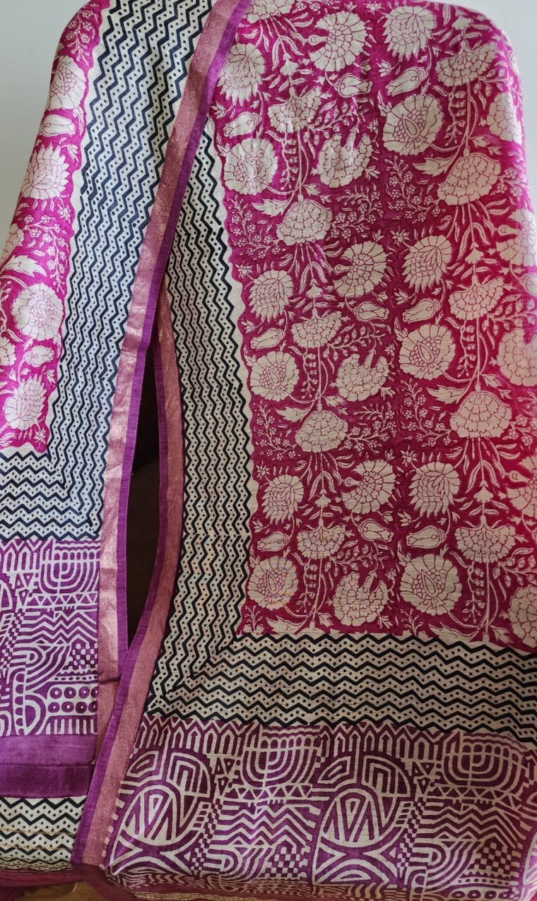 Purple Handblocked Printed Pure Silk Dupatta