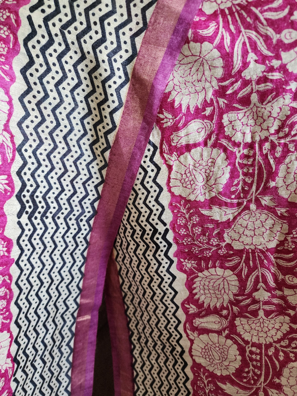 Purple Handblocked Printed Pure Silk Dupatta