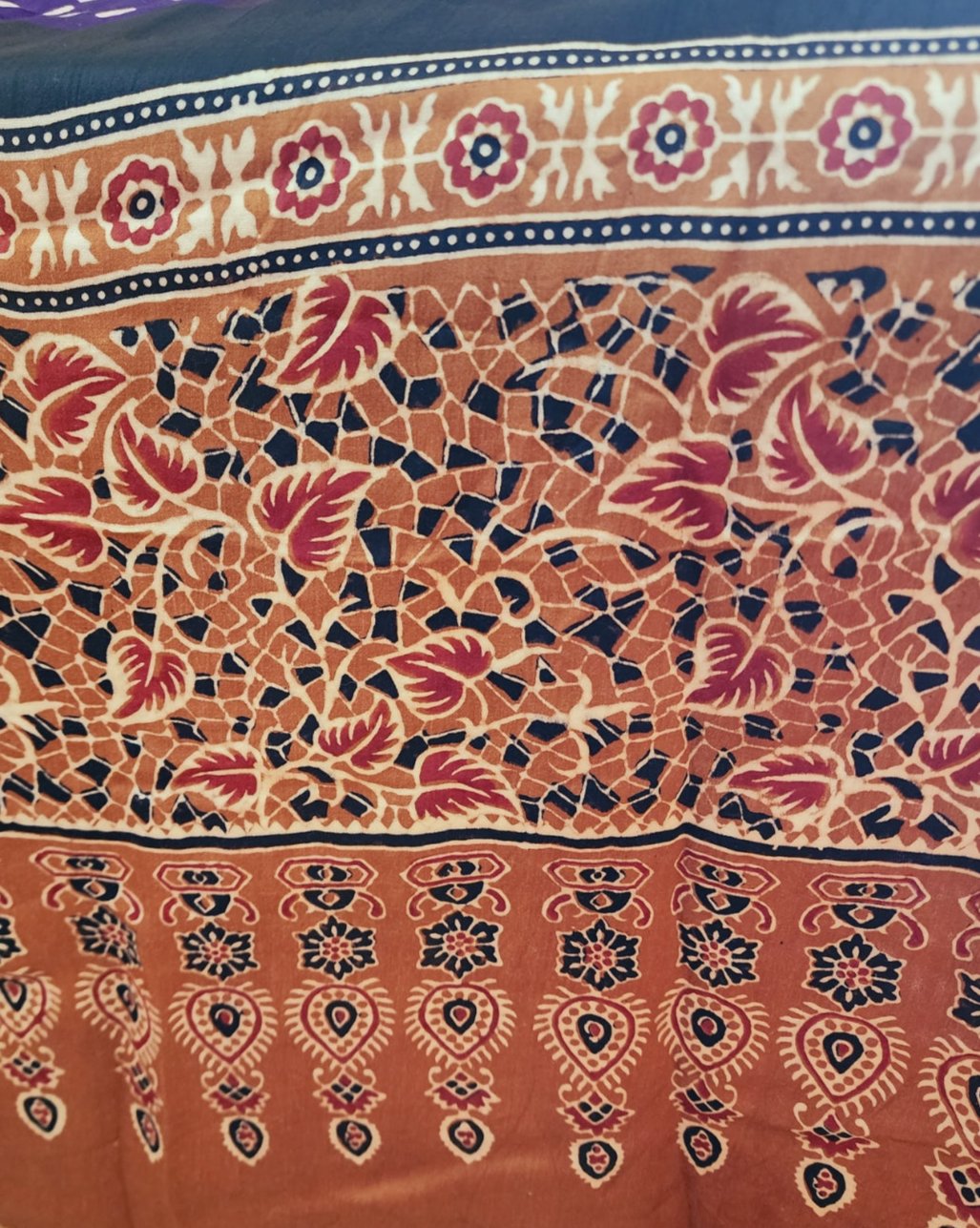 Purple & Golden Beige Dual Shade Fusion Bandhani & Ajrak Dupatta in Modal Silk