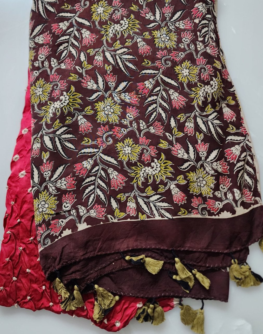 Pink & Multicolor Ajrak Bandhani Kurta Set in Modal Silk
