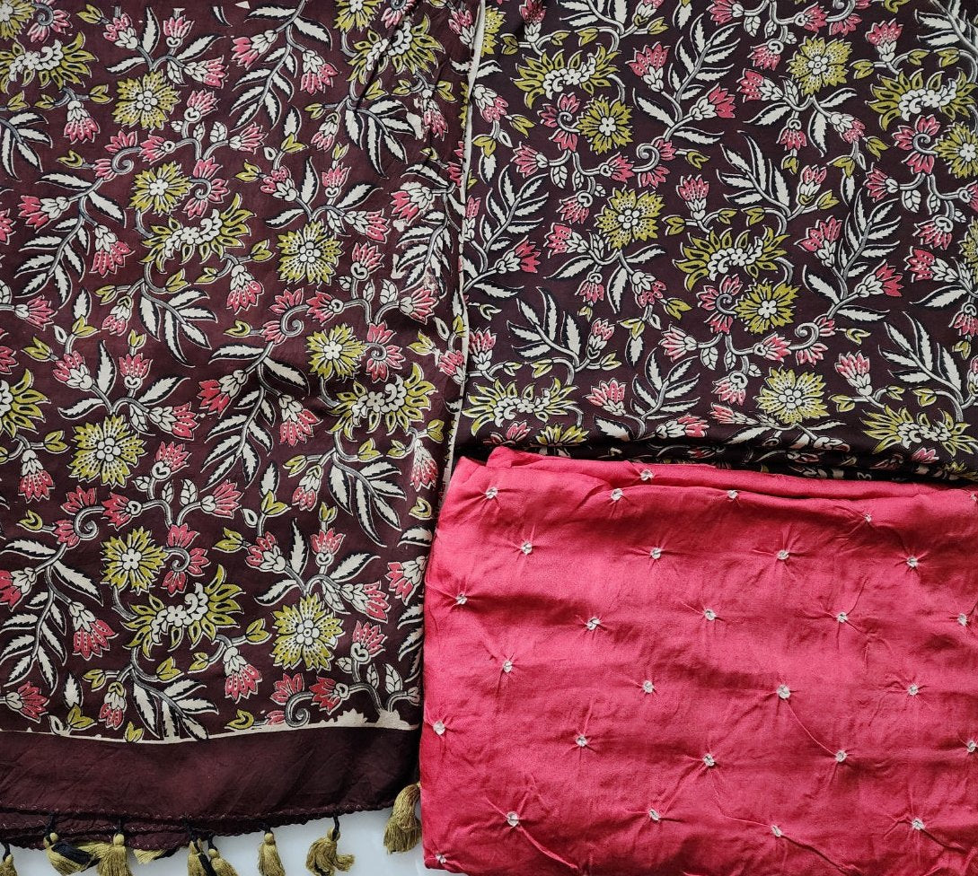 Pink & Multicolor Ajrak Bandhani Kurta Set in Modal Silk