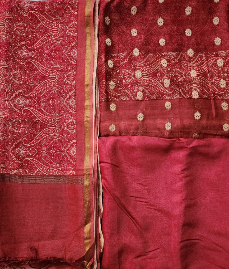 Maroon Red Munga Silk Kurta Set With Zari Buta