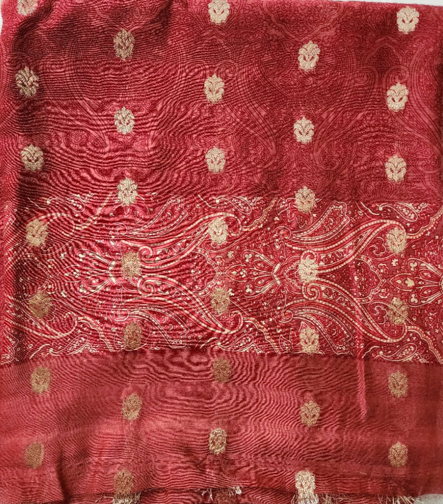 Maroon Red Munga Silk Kurta Set With Zari Buta