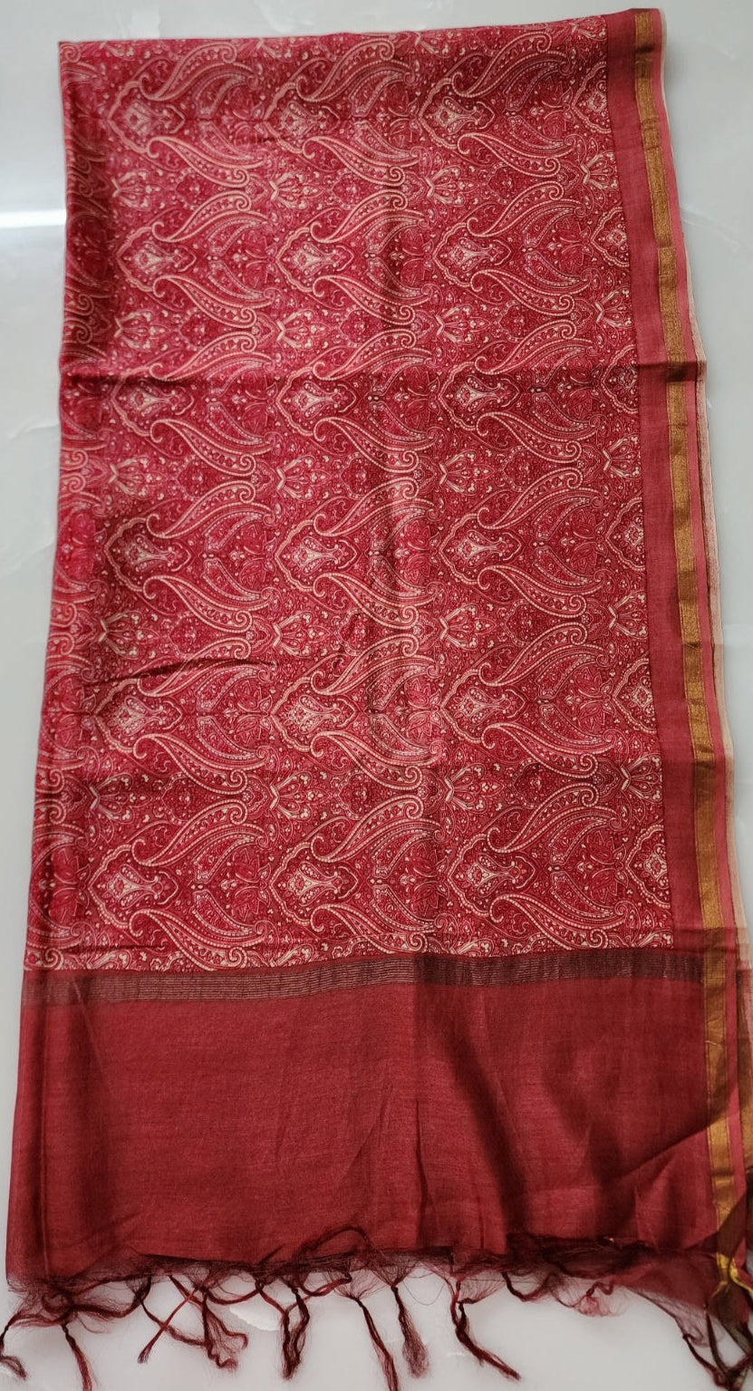 Maroon Red Munga Silk Kurta Set With Zari Buta