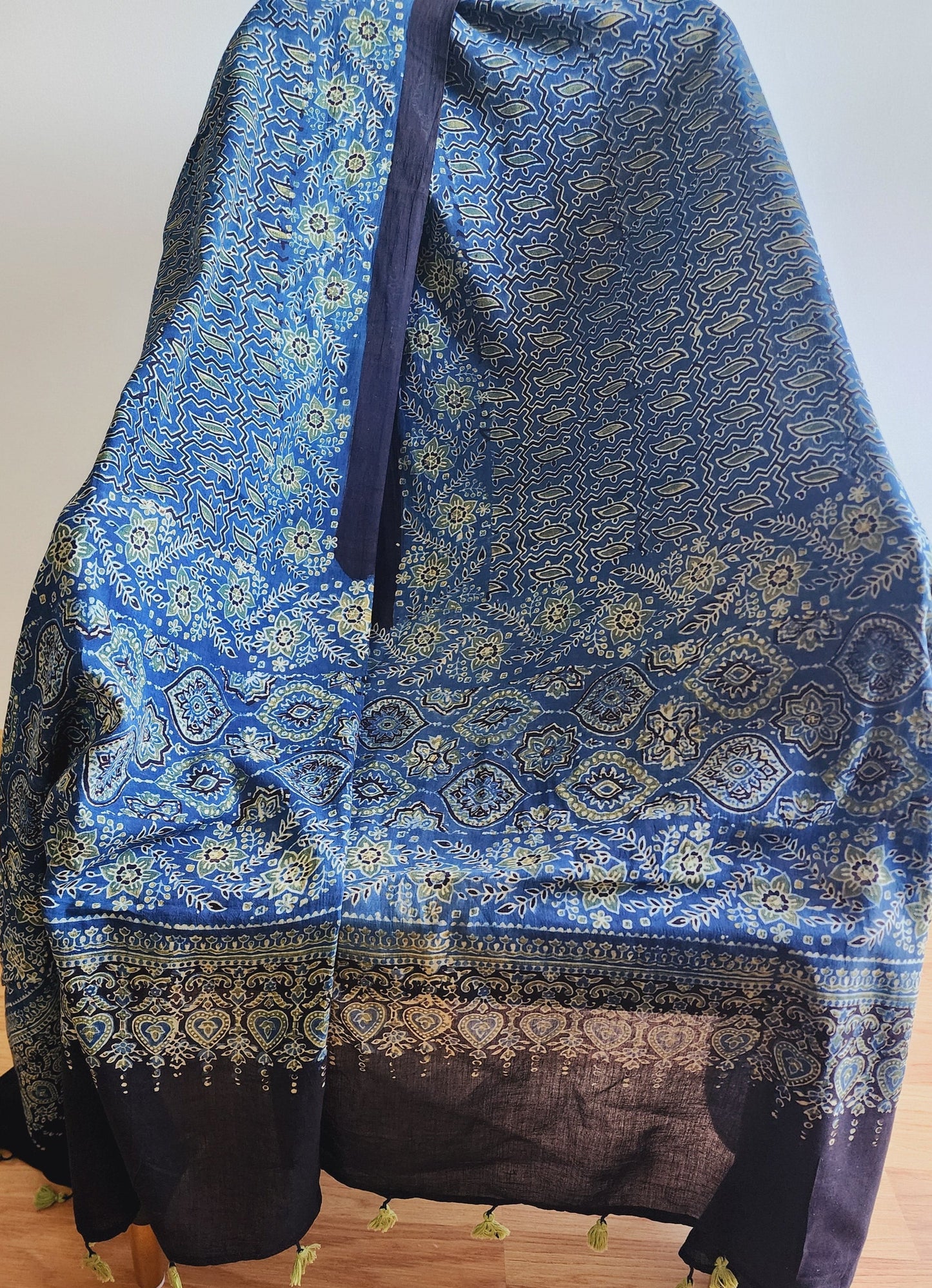 Teal Blue Ajrakh Dupatta In Mul Cotton