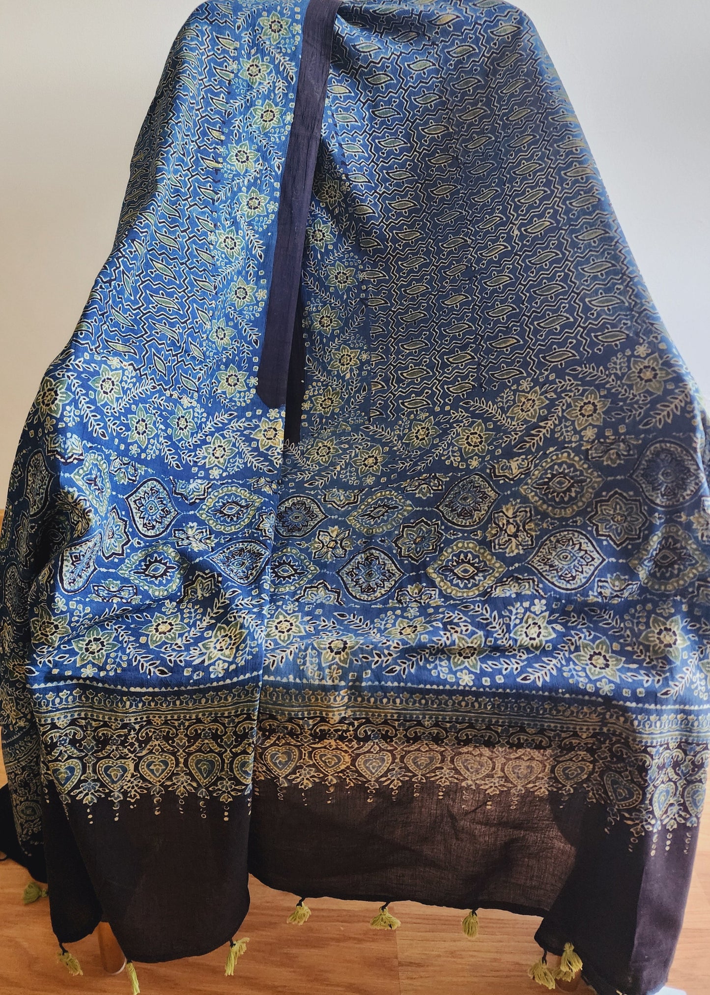 Teal Blue Ajrakh Dupatta In Mul Cotton