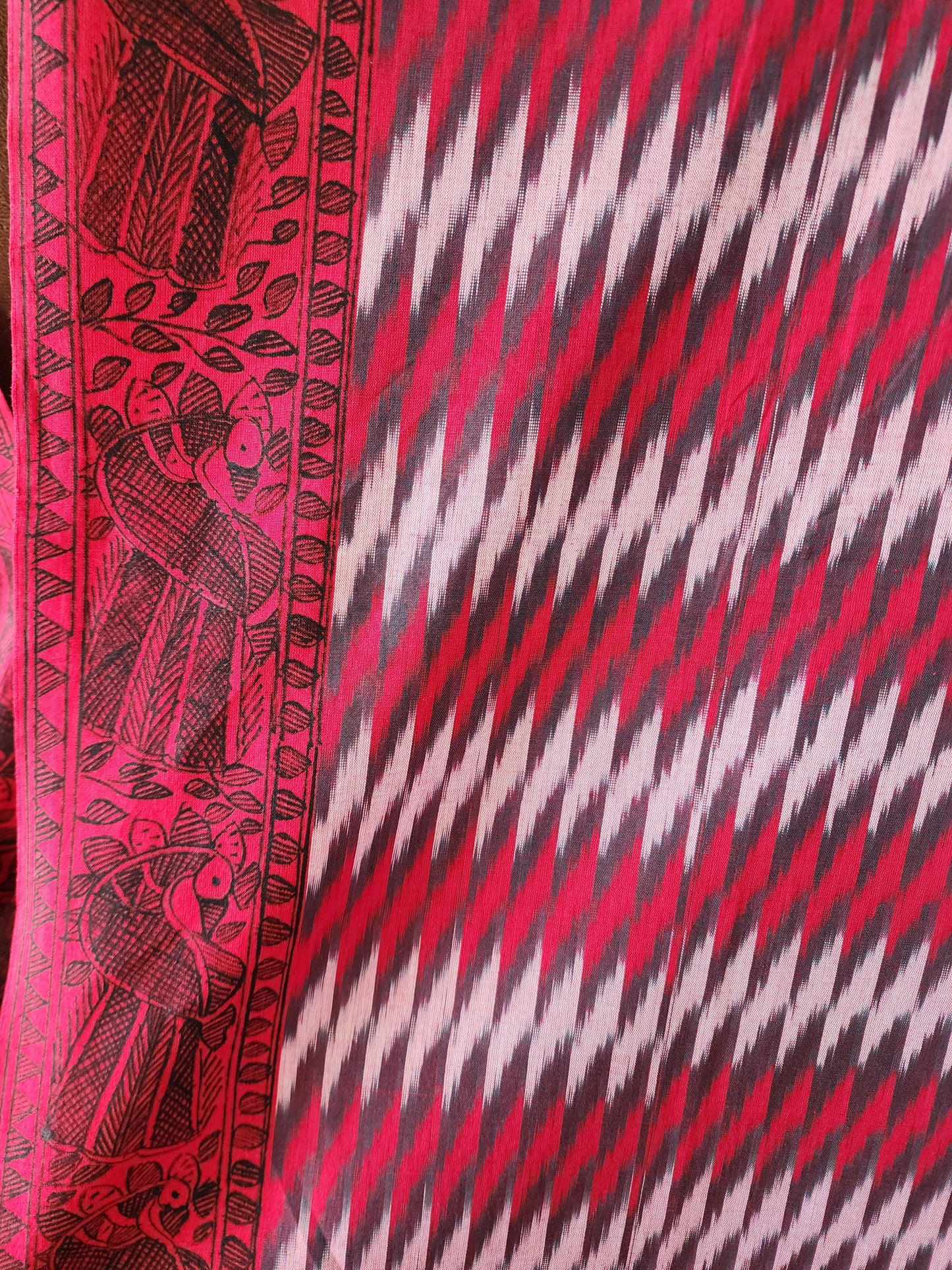 Red Ikat & Madhubani Fusion Cotton Dupatta