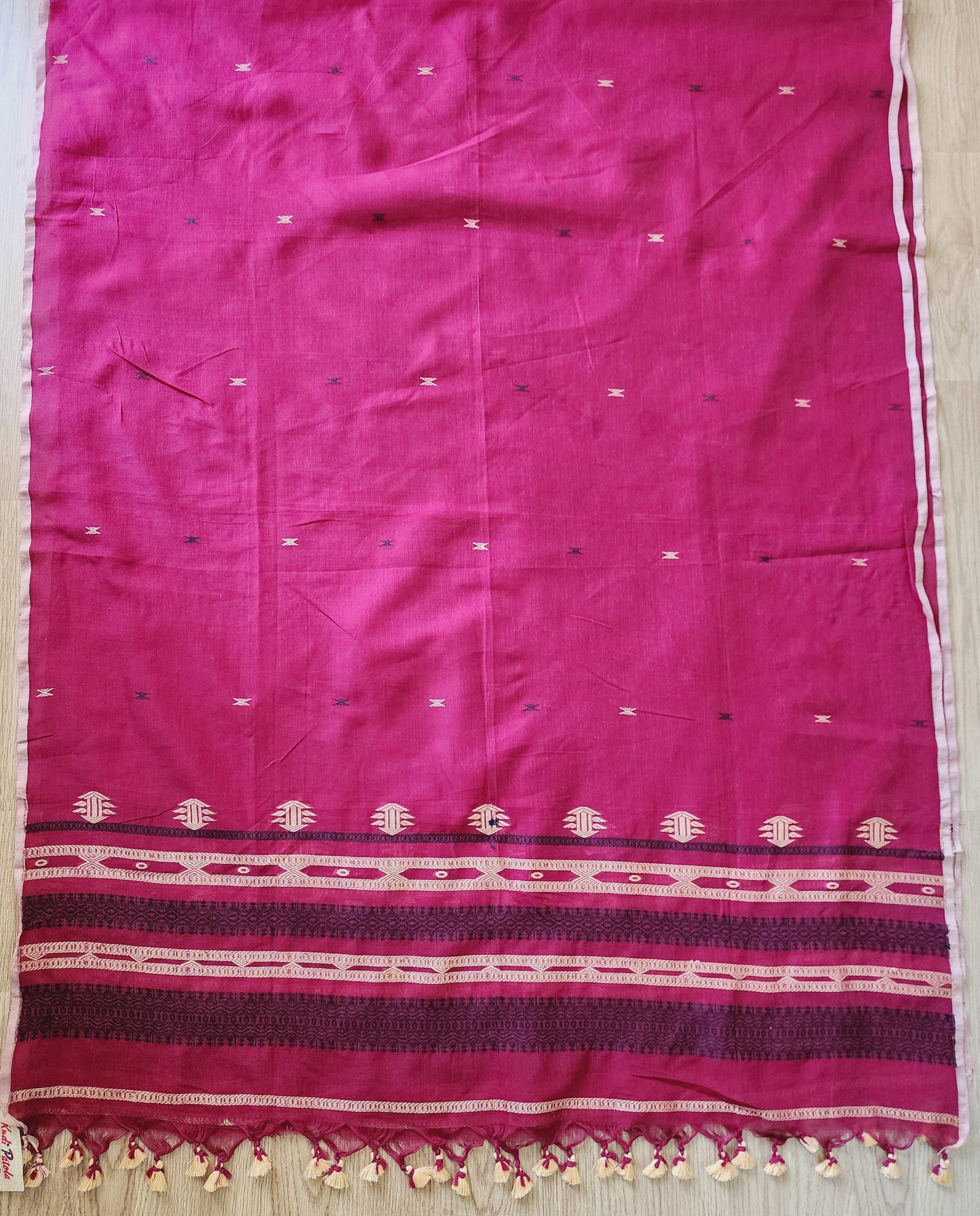 Maroon Red Handwoven Handloom Cotton Dupatta With Tassels