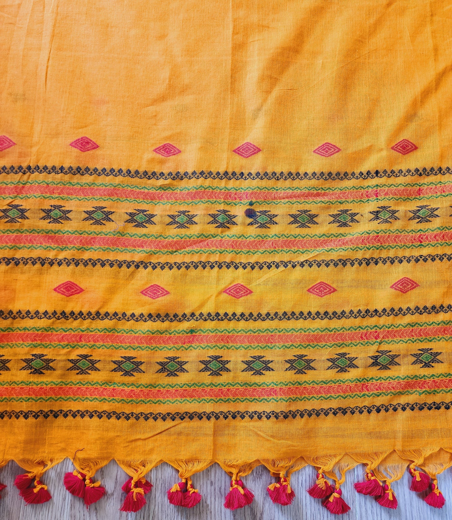 Mustard Yellow Handwoven Handloom Cotton Dupatta With Tassels