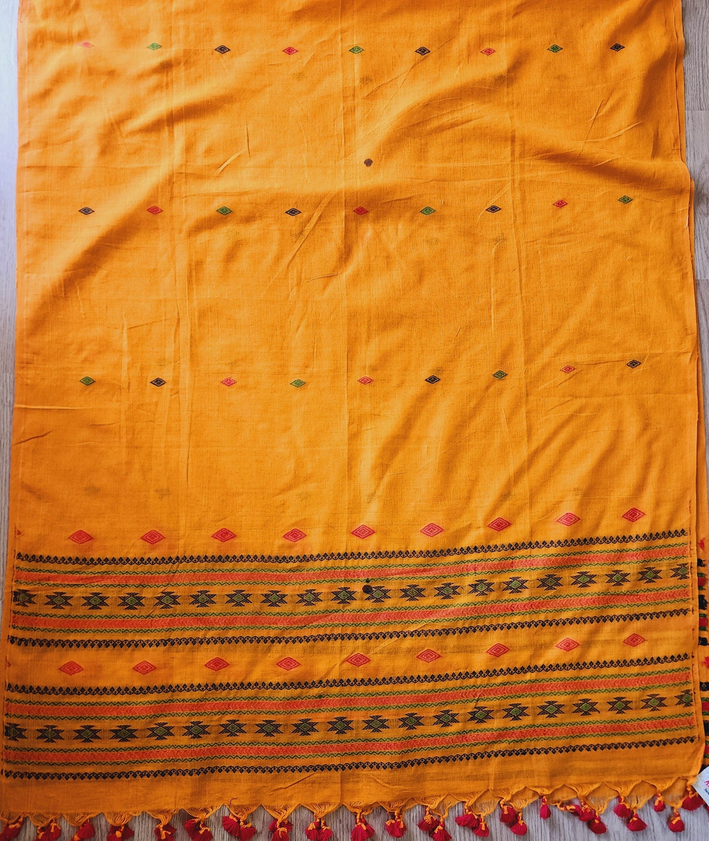 Mustard Yellow Handwoven Handloom Cotton Dupatta With Tassels