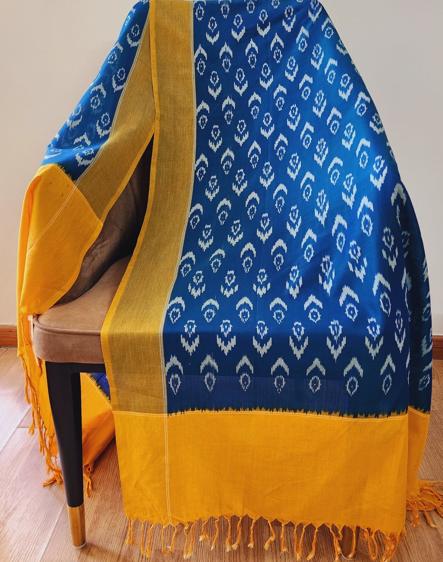 Teal Blue & Yellow Ikat Cotton Dupatta