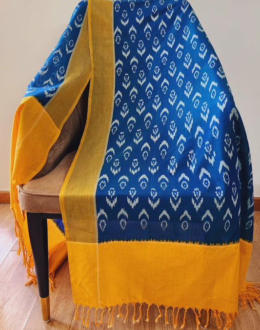 Teal Blue & Yellow Ikat Cotton Dupatta