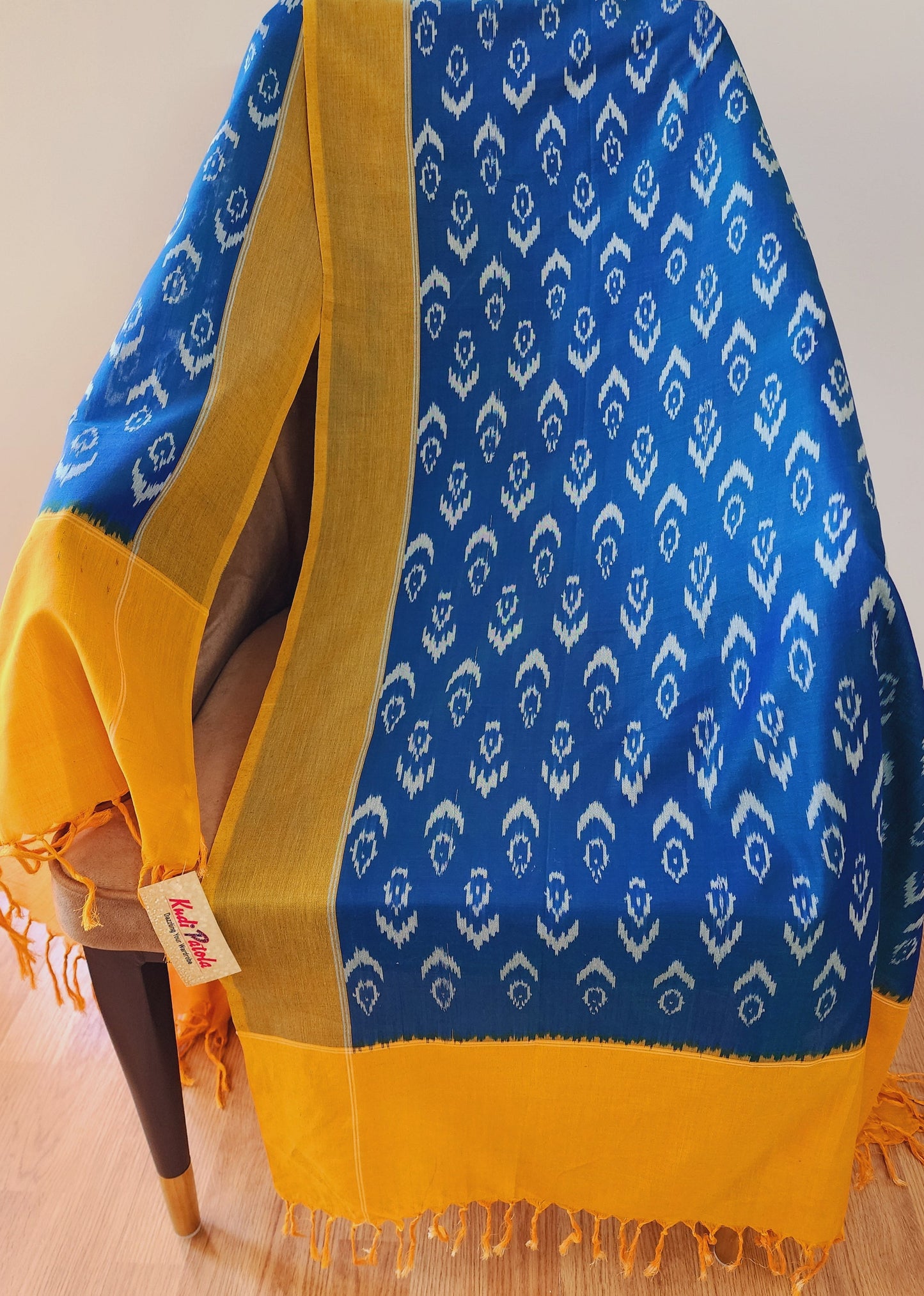 Teal Blue & Yellow Ikat Cotton Dupatta