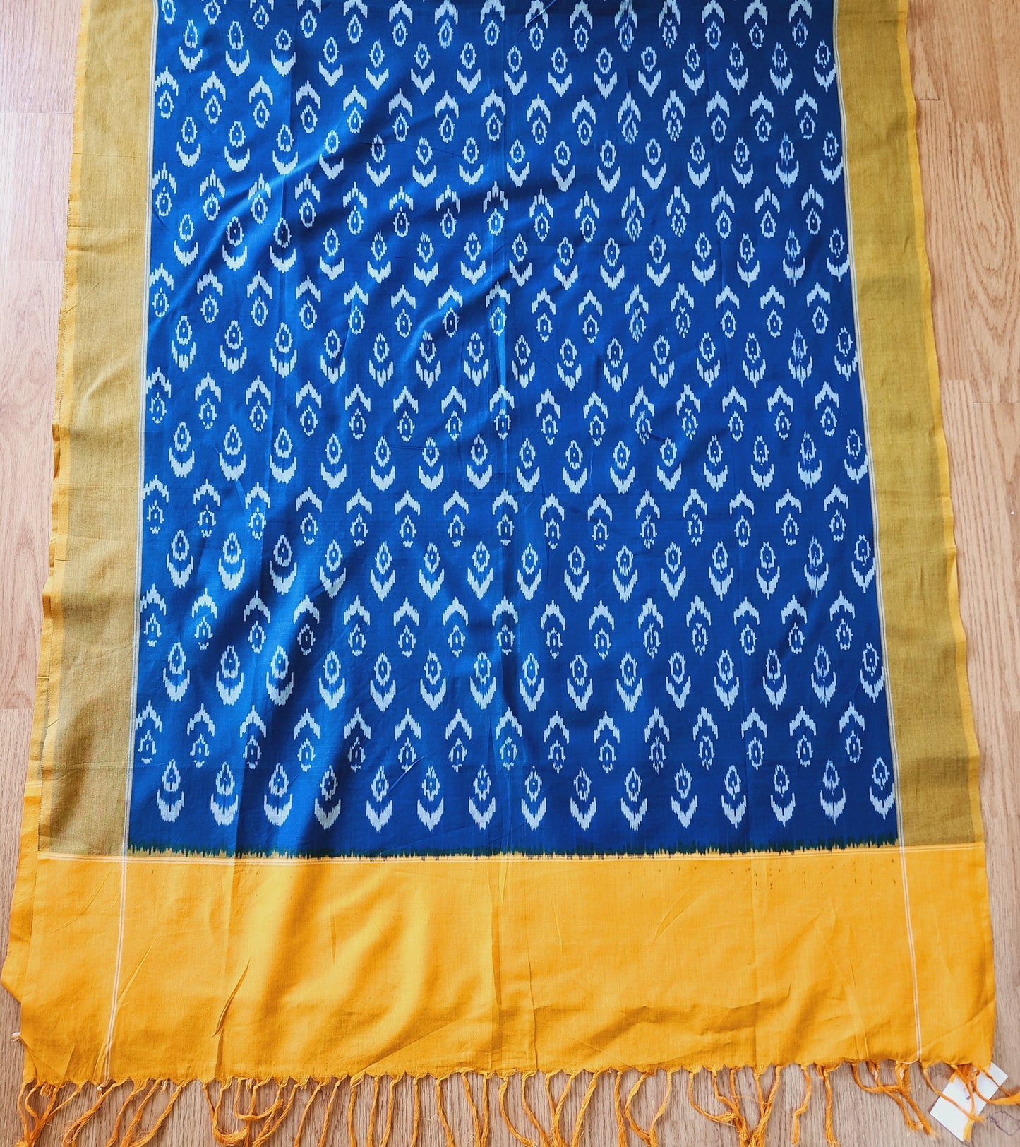 Teal Blue & Yellow Ikat Cotton Dupatta