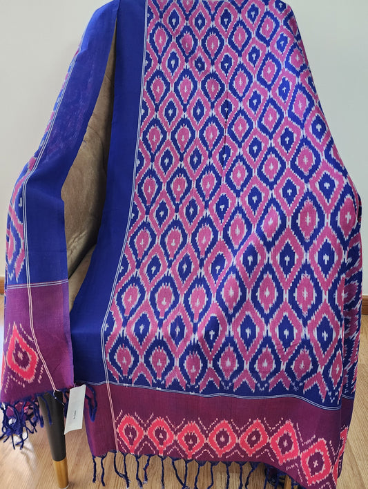 Purple & Pink Ikat Cotton Dupatta