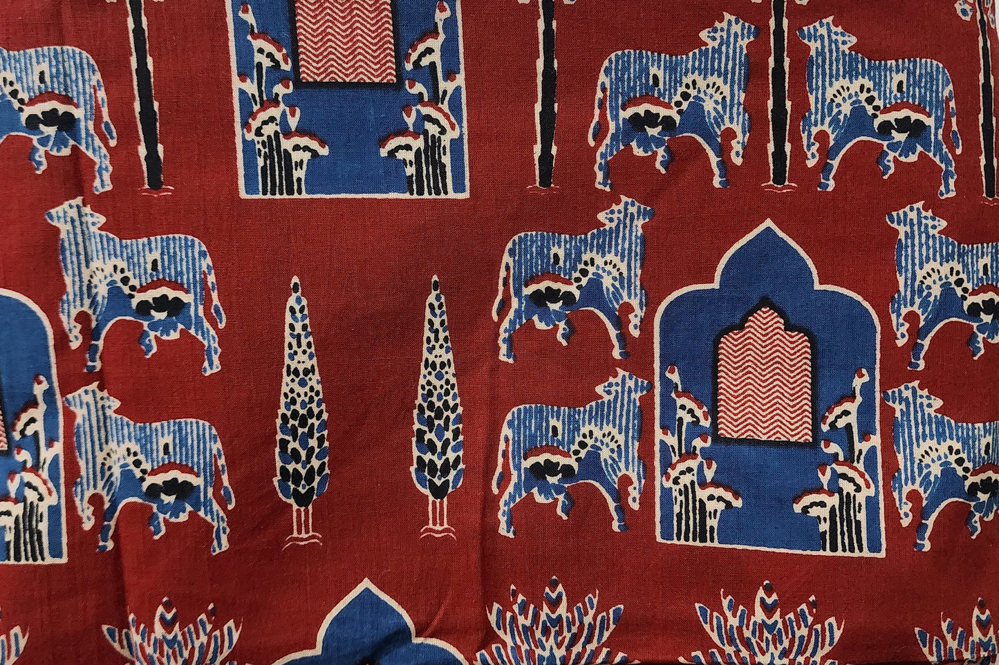 Rust Maroon Dabu Kurta With Pichwai Bottom & Dupatta In Pure Cotton