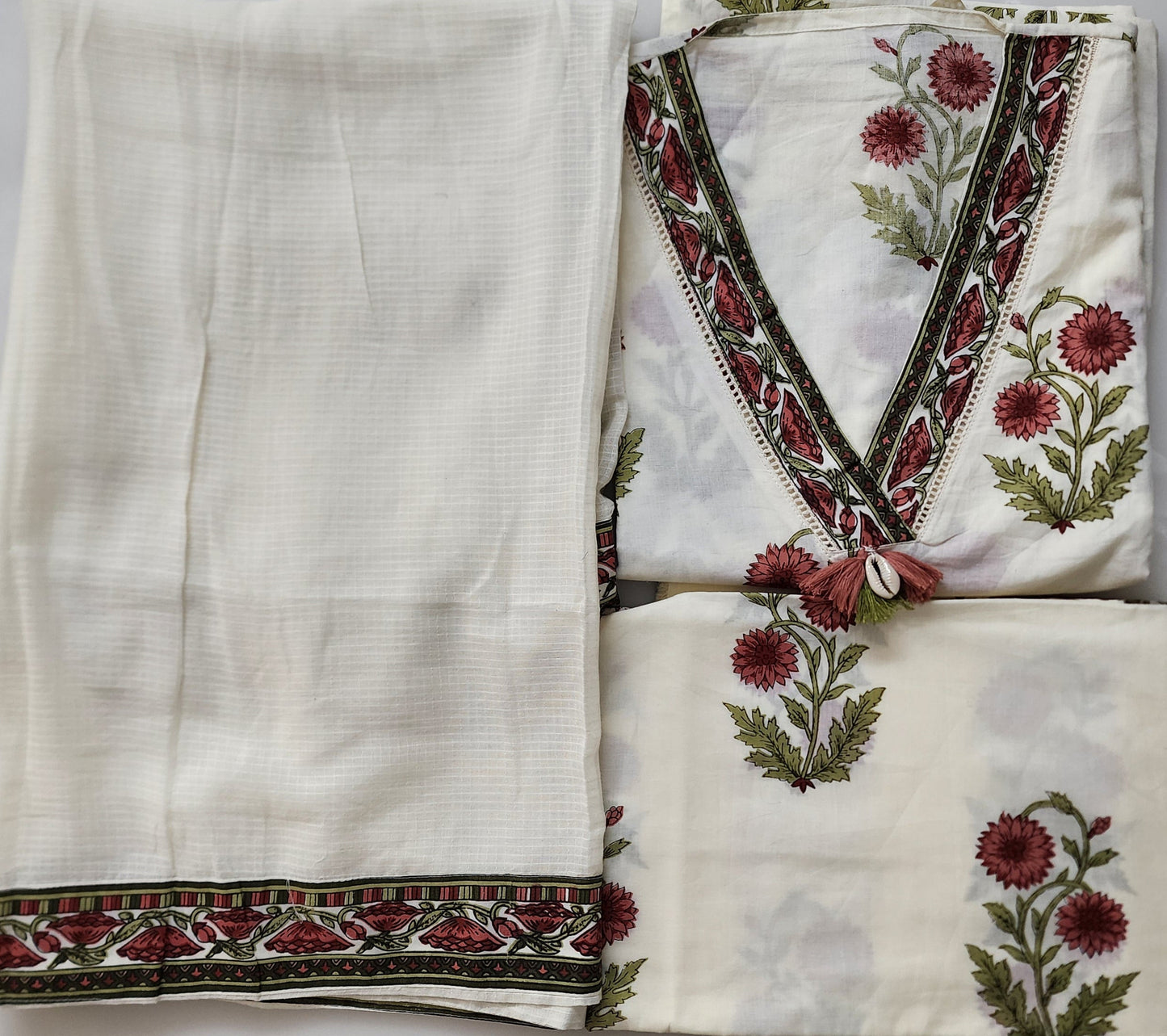 Offwhite & Rust Kilol Print Cotton Kurta Set With Mul Cotton Dupatta