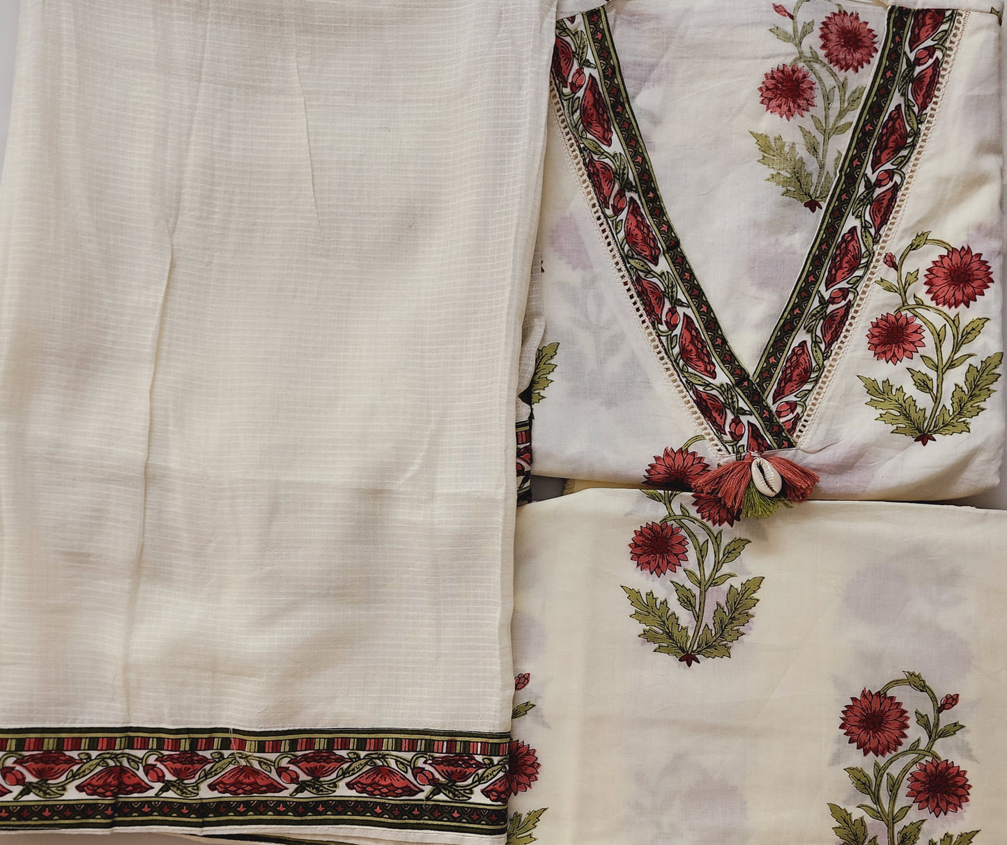 Offwhite & Rust Kilol Print Cotton Kurta Set With Mul Cotton Dupatta