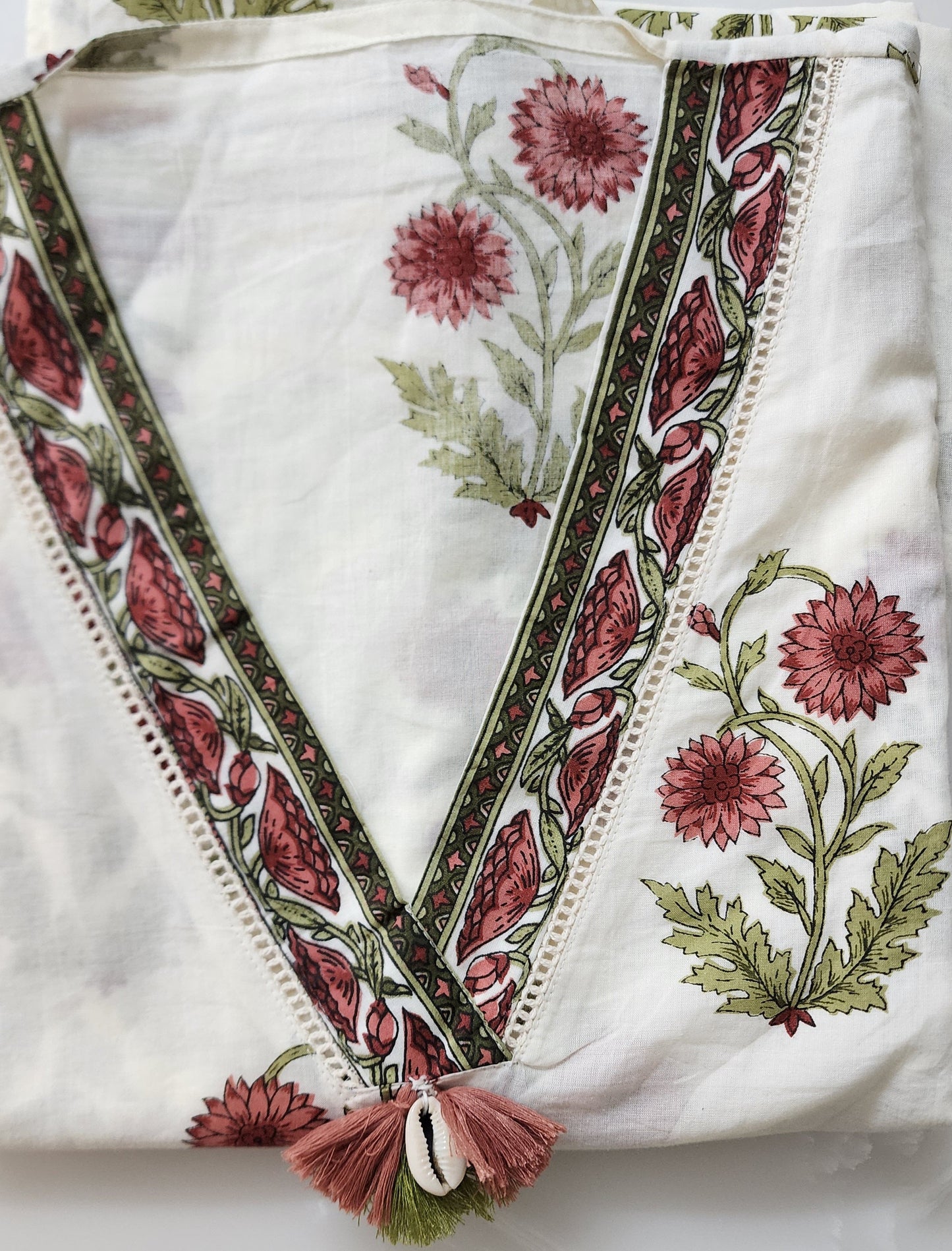 Offwhite & Rust Kilol Print Cotton Kurta Set With Mul Cotton Dupatta