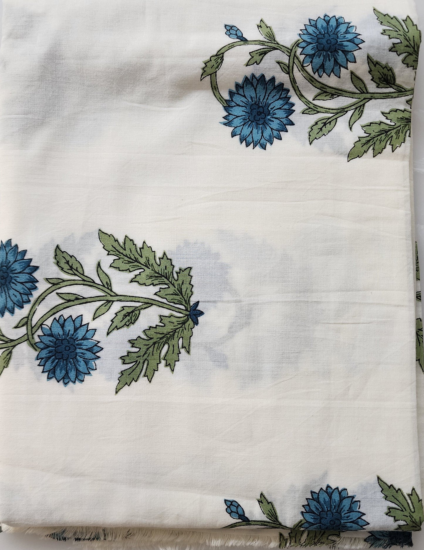 Offwhite & Blue Kilol Print Cotton Kurta Set With Mul Cotton Dupatta