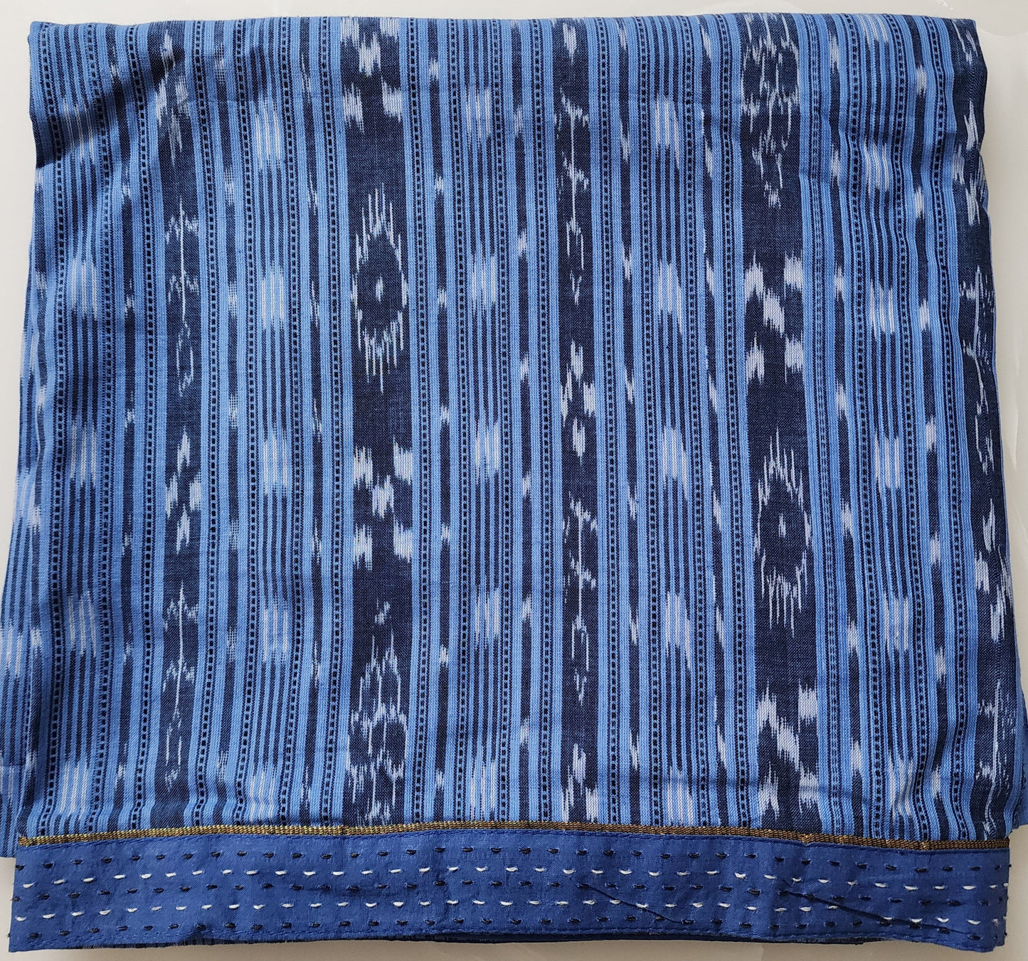 Blue Ikat Kurta In Cotton With Maheshwari Handblock Dupatta & Cotton Bottom