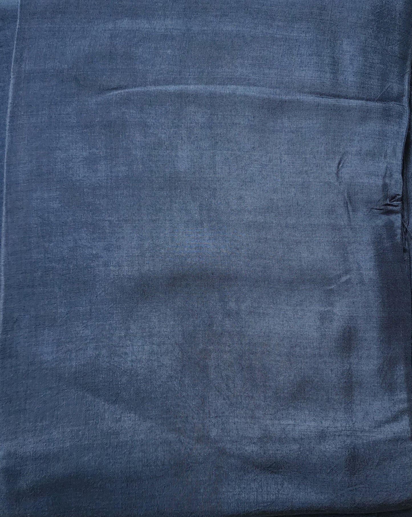 Indigo Blue Printed Kurta Set In Cotton Linen With Neckline Embroidery, Jamdani Dupatta & Shantoon Bottom