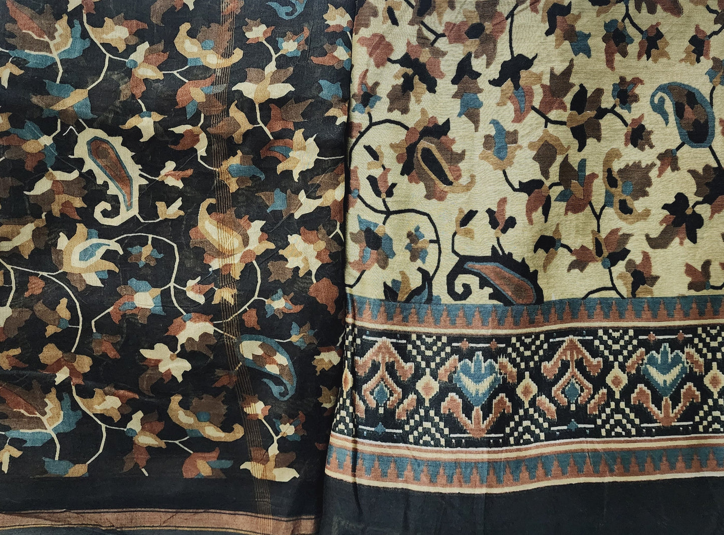 Beige & Blue Kani Maheshwari Kurta Set With Dupatta & Shantoon Bottom