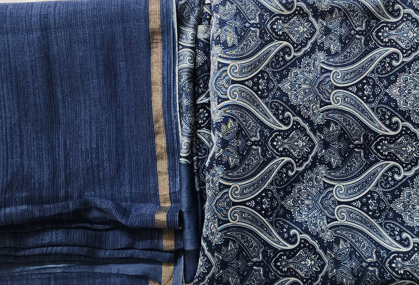 Blue Indigo Maheshwari Kurta Set With Dupatta In Paisley Design & Shantoon Bottom