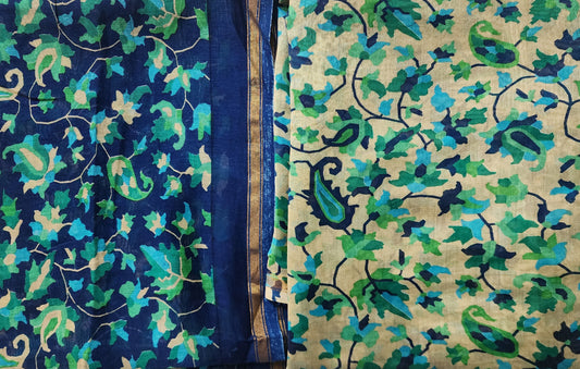 Beige & Blue Kani Maheshwari Kurta Set With Dupatta & Shantoon Bottom