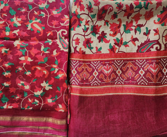 Beige & Pink Kani Maheshwari Kurta Set With Dupatta & Shantoon Bottom