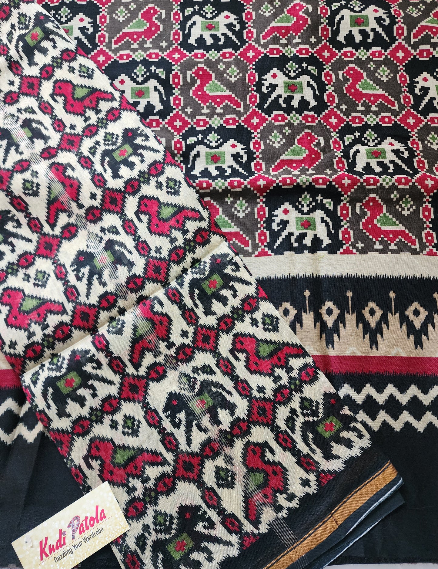 Black Patola Maheshwari Kurta Set with Dupatta & Bottom