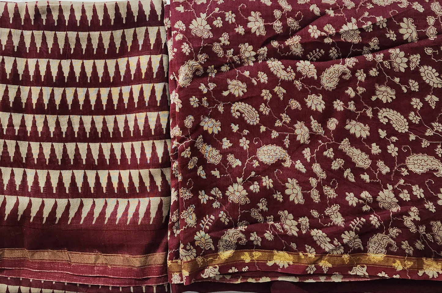 Maroon Maheshwari Paisley Kurta With Geometric Print Dupatta & Shantoon Bottom