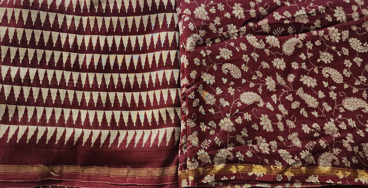 Maroon Maheshwari Paisley Kurta With Geometric Print Dupatta & Shantoon Bottom