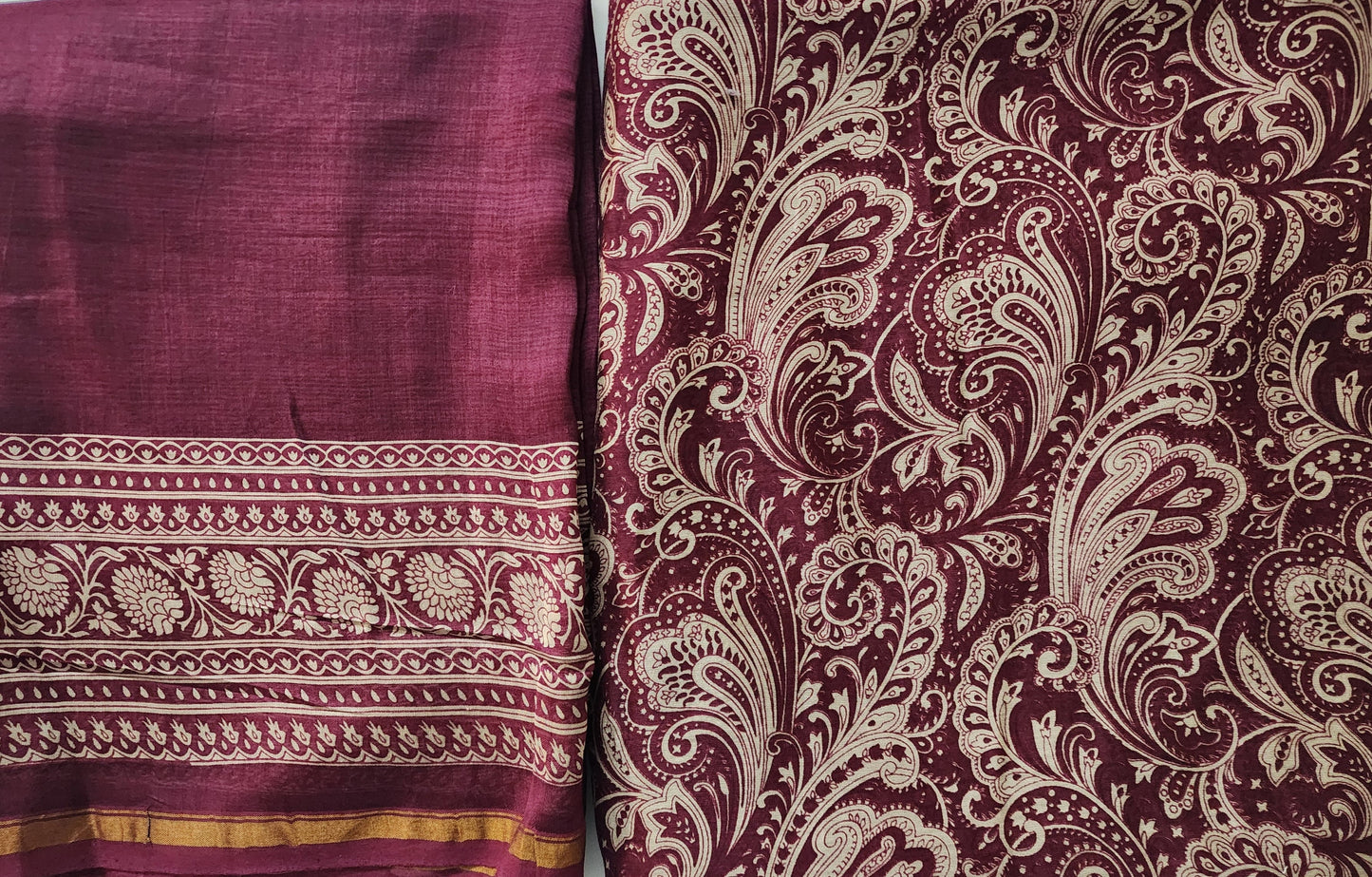 Maroon Maheshwari Kurta Set With Dupatta In Paisley Design & Shantoon Bottom