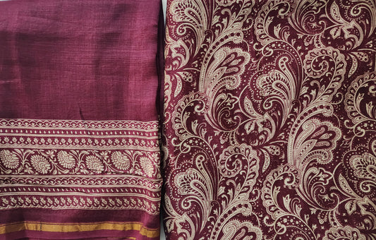 Maroon Maheshwari Kurta Set With Dupatta In Paisley Design & Shantoon Bottom