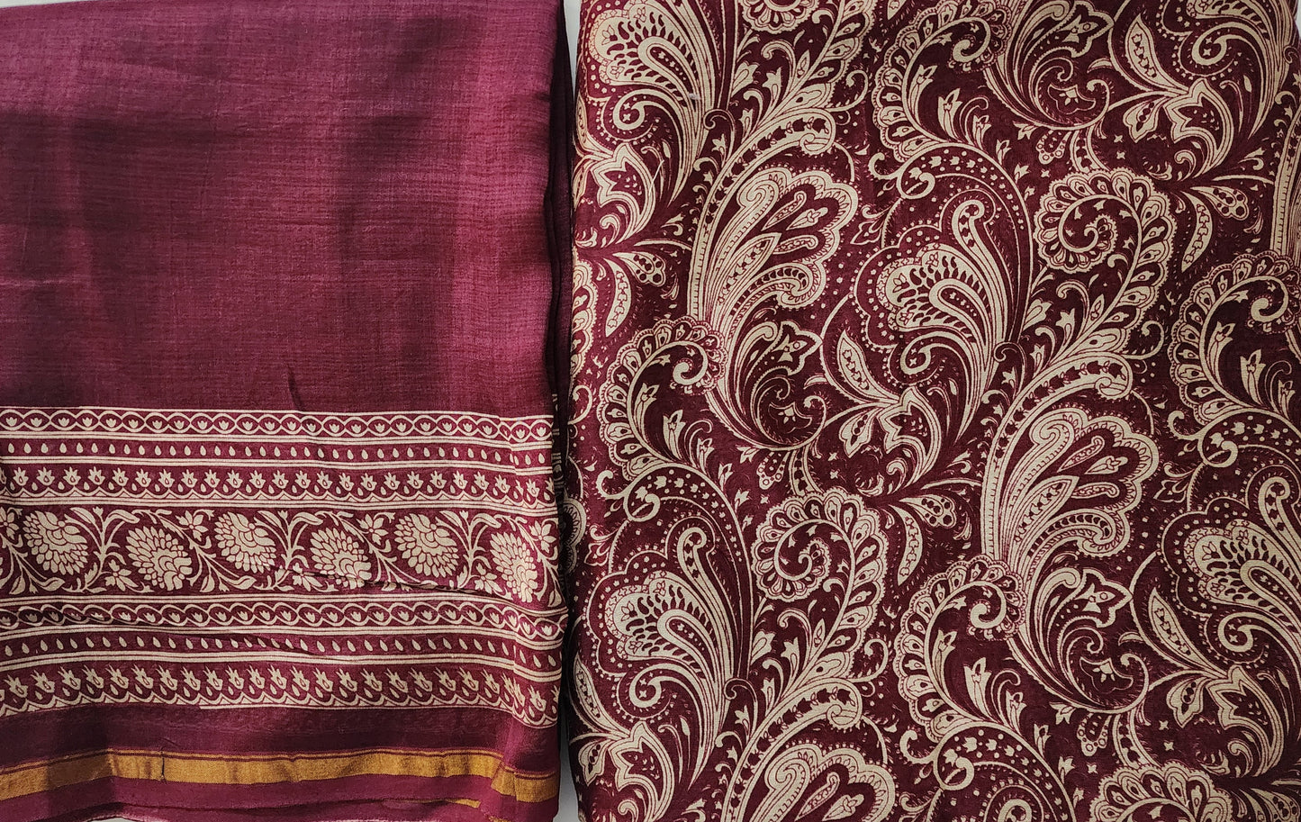 Maroon Maheshwari Kurta Set With Dupatta In Paisley Design & Shantoon Bottom