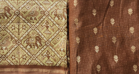 Brown Maheshwari Kurta With Patola Border & Zari Buta, Patola Dupatta & Shantoon Bottom