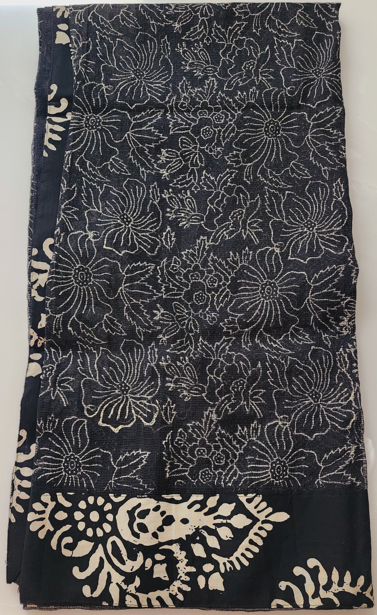 Black Mirror Work Cotton Printed Kurta Set With Kota Dupatta