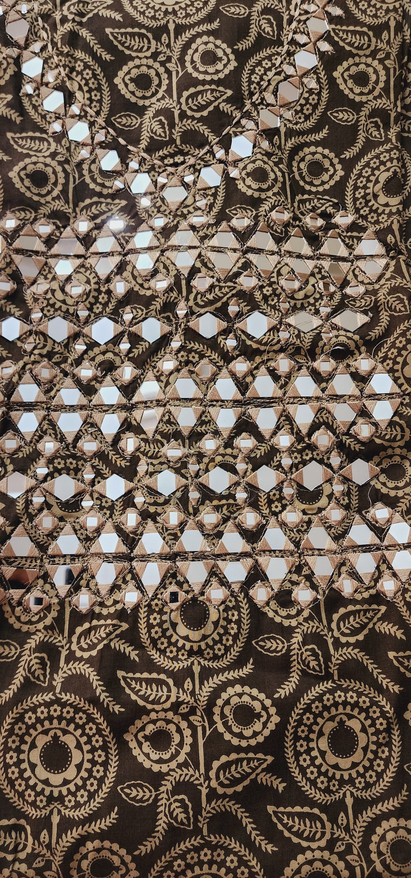 Brown Mirror Work Cotton Printed Kurta Set With Mul Cotton Dupatta & Printed Cotton Bottom