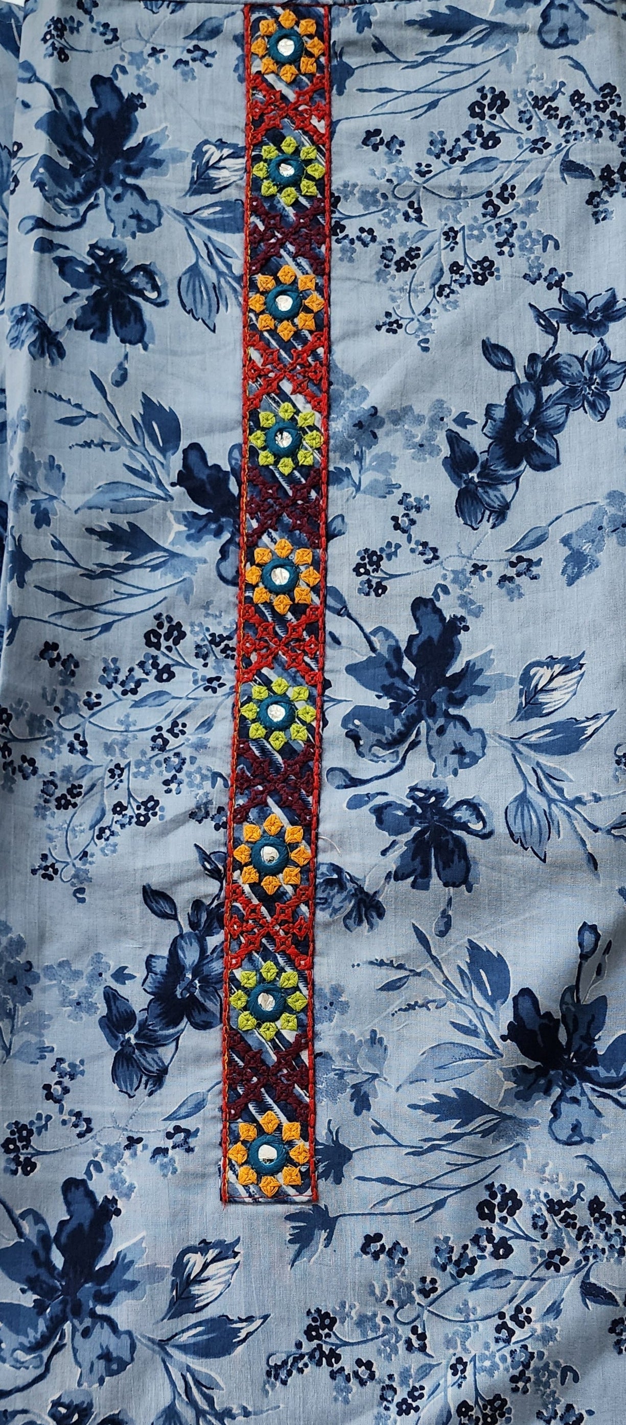 Blue Cotton Embroidered Printed Kurta Set