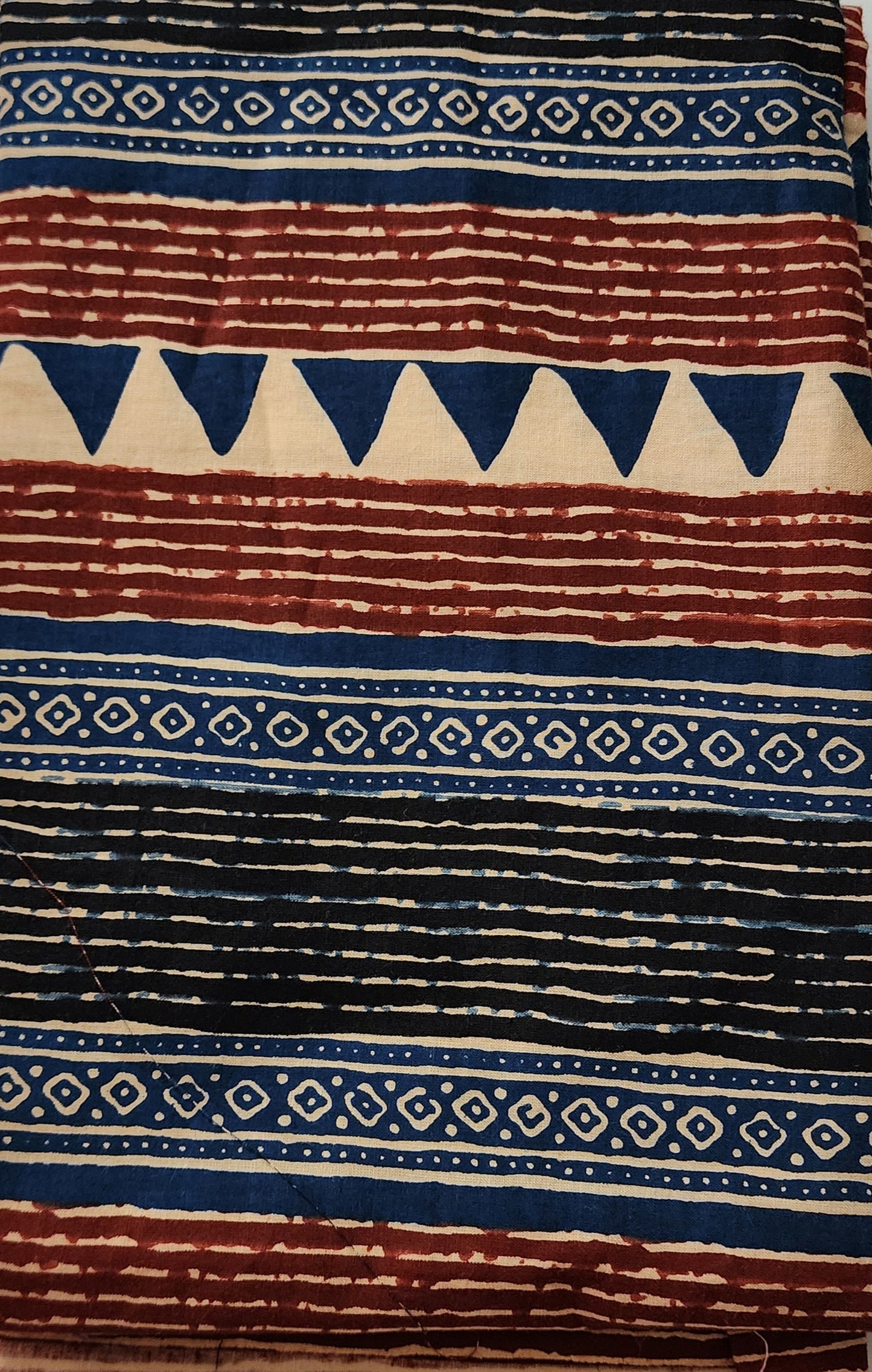 Teal Blue & Rust Handblocked Cotton Embroidered Kurta Set With Mul Cotton Dupatta