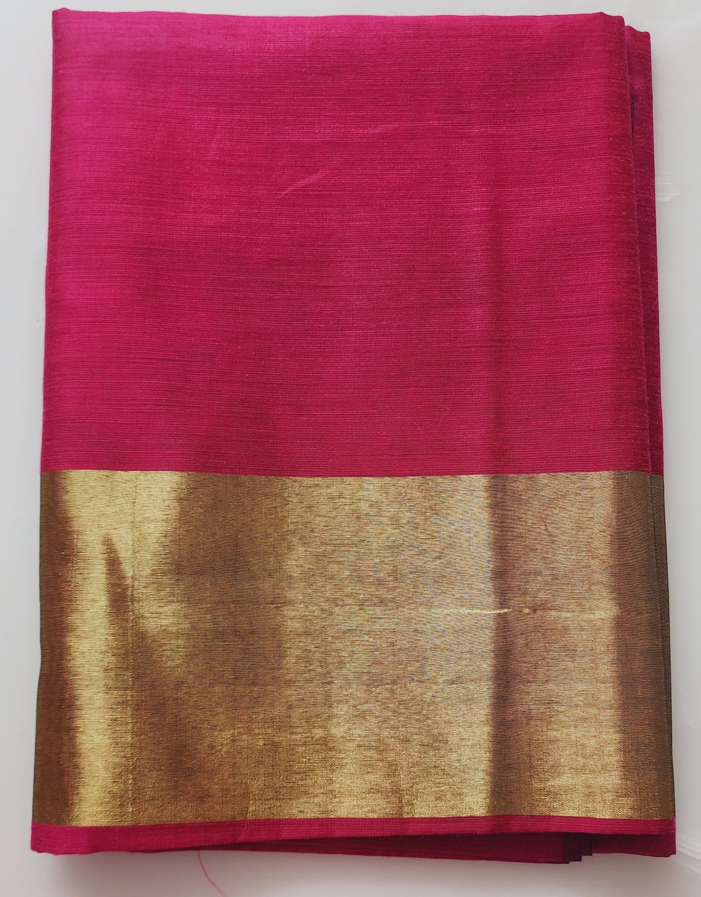 Dark Pink & Black Chanderi Cotton Kurta Set With Golden Zari Border