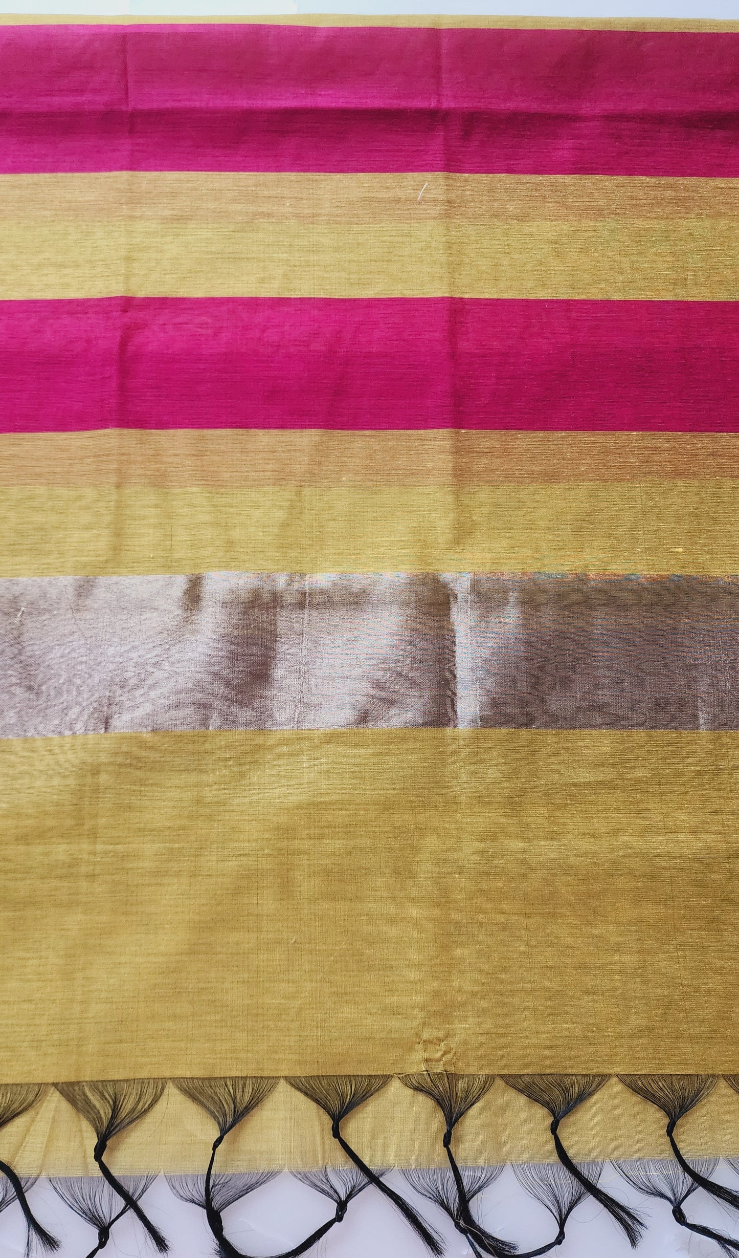 Mustard Yellow & Magenta Chanderi Cotton Kurta Set With Golden Zari Border