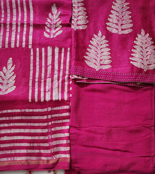 Magenta Baatik Premium Cotton Silk Kurta & Dupatta with Shantoon Bottom