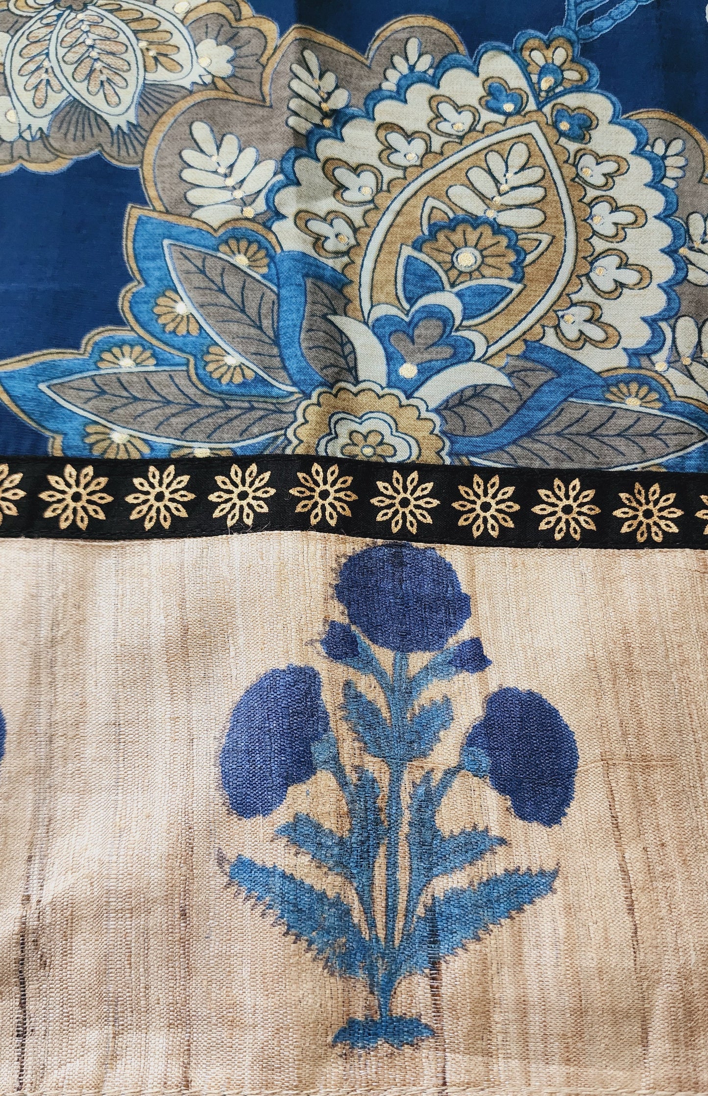 Teal Blue & Beige Muslin Kurta Set With Maheshwari Handblock Dupatta