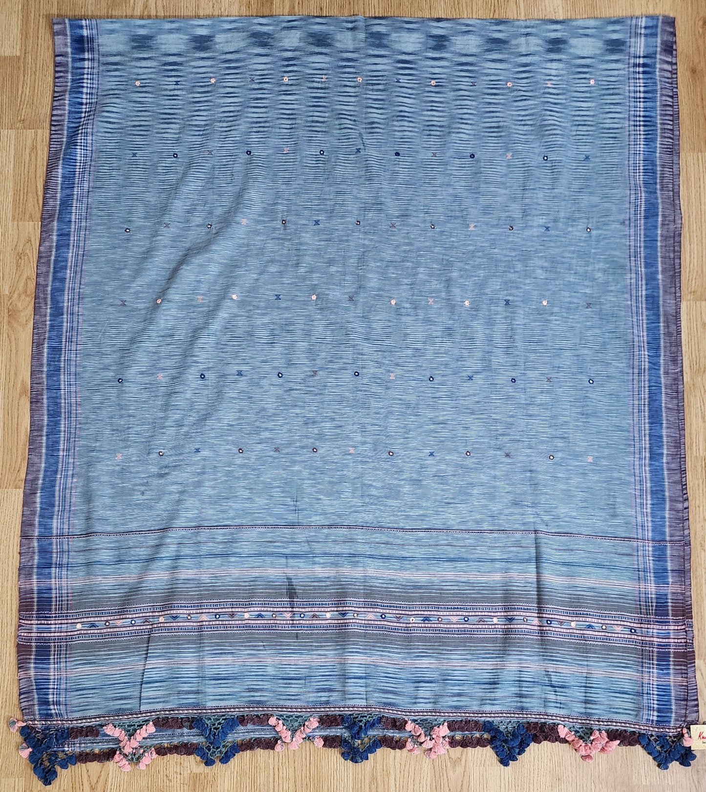 Blue Handwoven Bhujodi Dupatta with Tassels