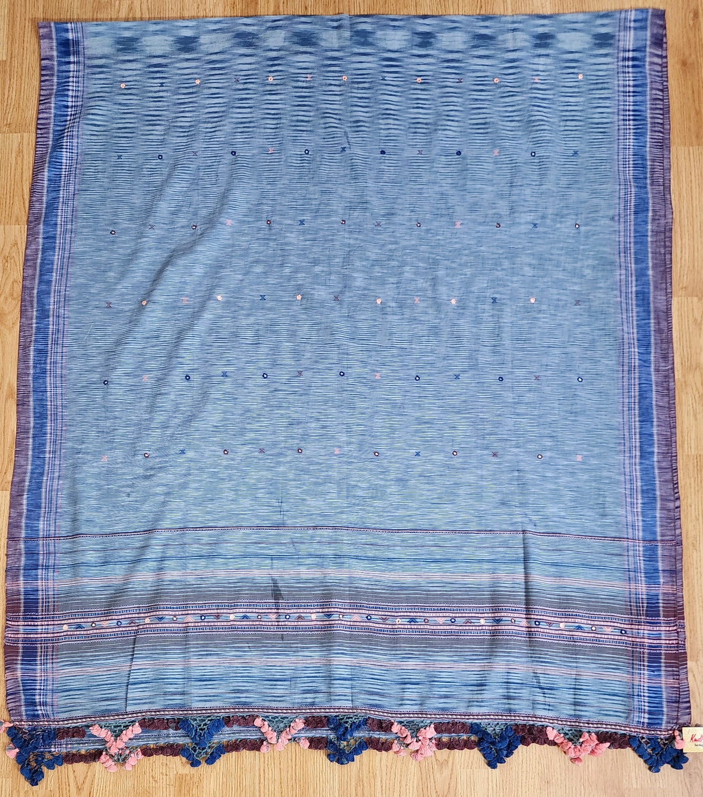 Blue Handwoven Bhujodi Dupatta with Tassels
